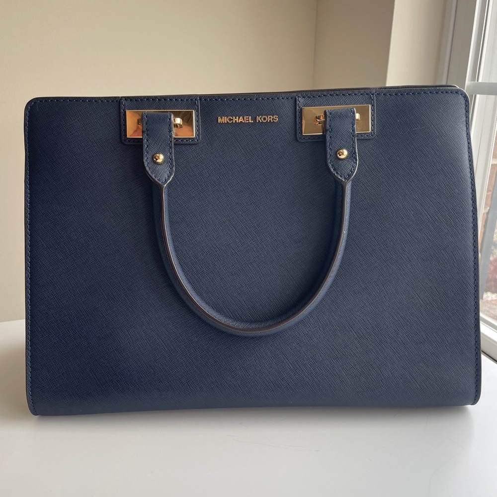 NWT Michael Kors Navy Blue Saffiano Leather Satchel